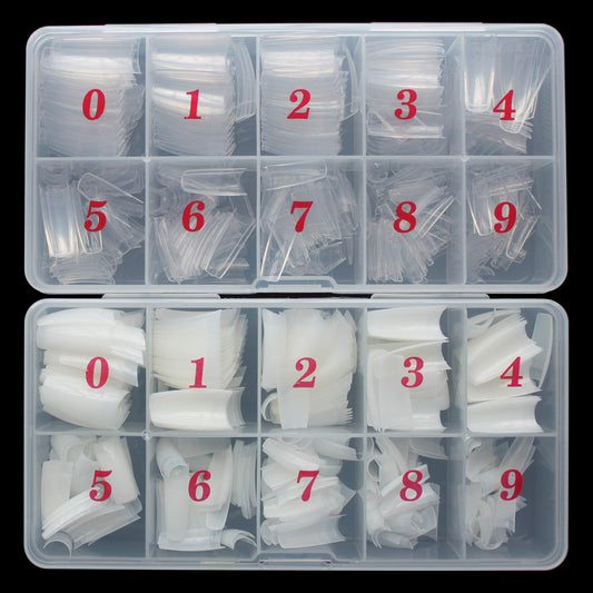 Artificial False Nails Tips 10 Sizes with Case for Nail Art Salons (Clear+Natural)