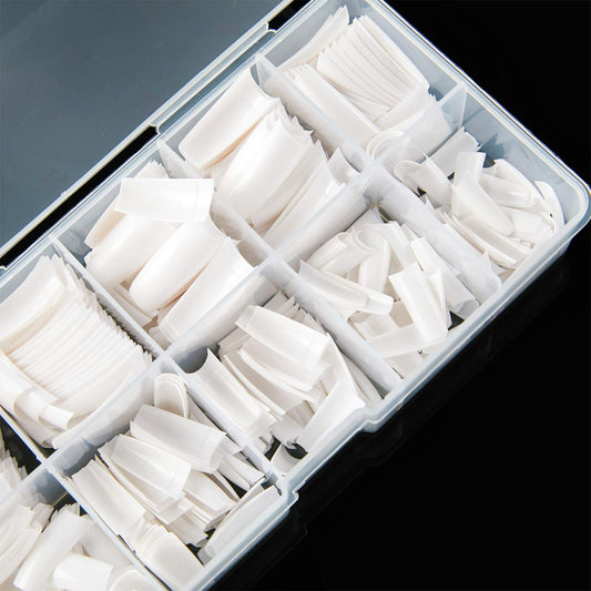 French Acrylic False Nail Tips, 500PCS Fake Nail Shape Artificial False Nails Tips 10 Sizes with Case for Nail Art Salons and Home DIY (White)