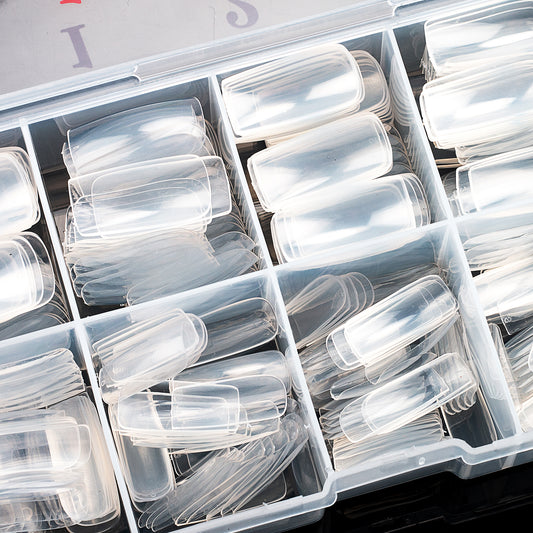 Full Cover Acrylic False Nail Tips, 500PCS Fake Nail Shape Artificial False Nails Tips 10 Sizes with Case for Nail Art Salons and Home DIY(Clear)