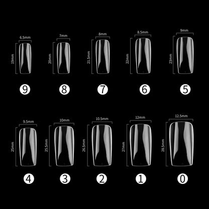 Full Cover Acrylic False Nail Tips, 500PCS Fake Nail Shape Artificial False Nails Tips 10 Sizes with Case for Nail Art Salons and Home DIY(Clear)