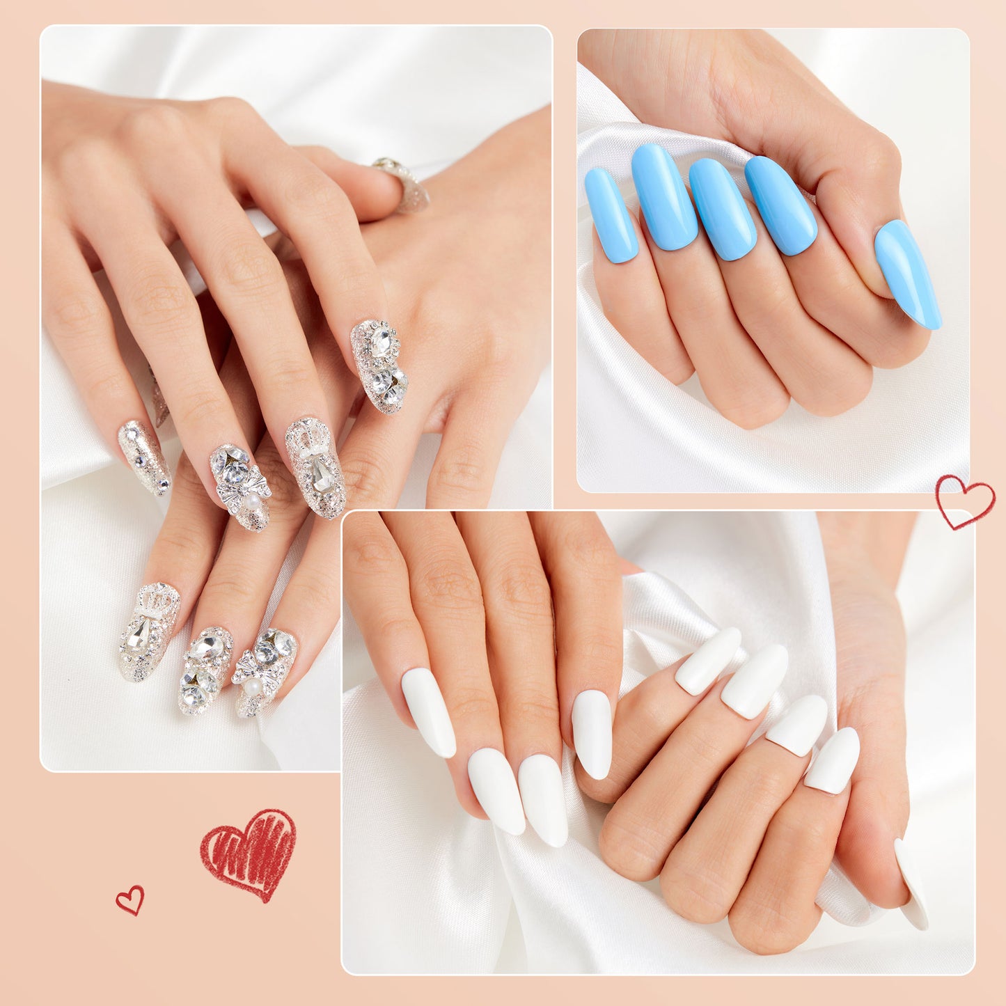 Full Cover Acrylic False Nail Tips, 500PCS Fake Nail Shape Artificial False Nails Tips 10 Sizes with Case for Nail Art Salons and Home DIY (White)